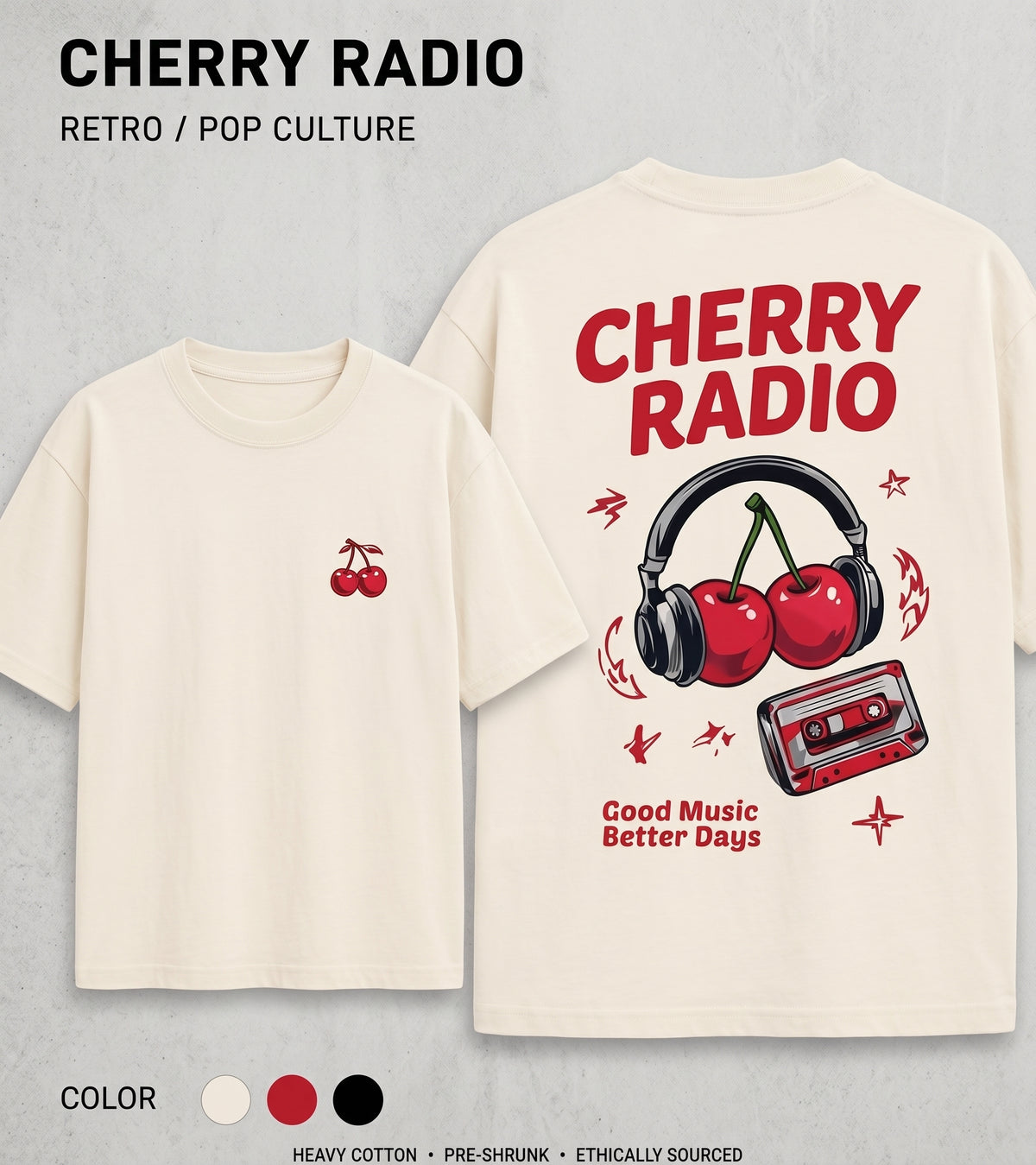 Cherry Radio Retro Pop Oversized T-Shirt