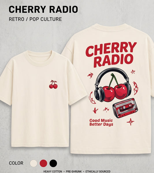 Cherry Radio Retro Pop Oversized T-Shirt